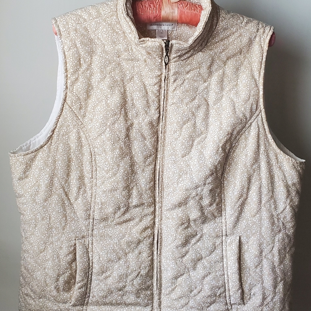 Women's Cream And Tan Quilted Vest